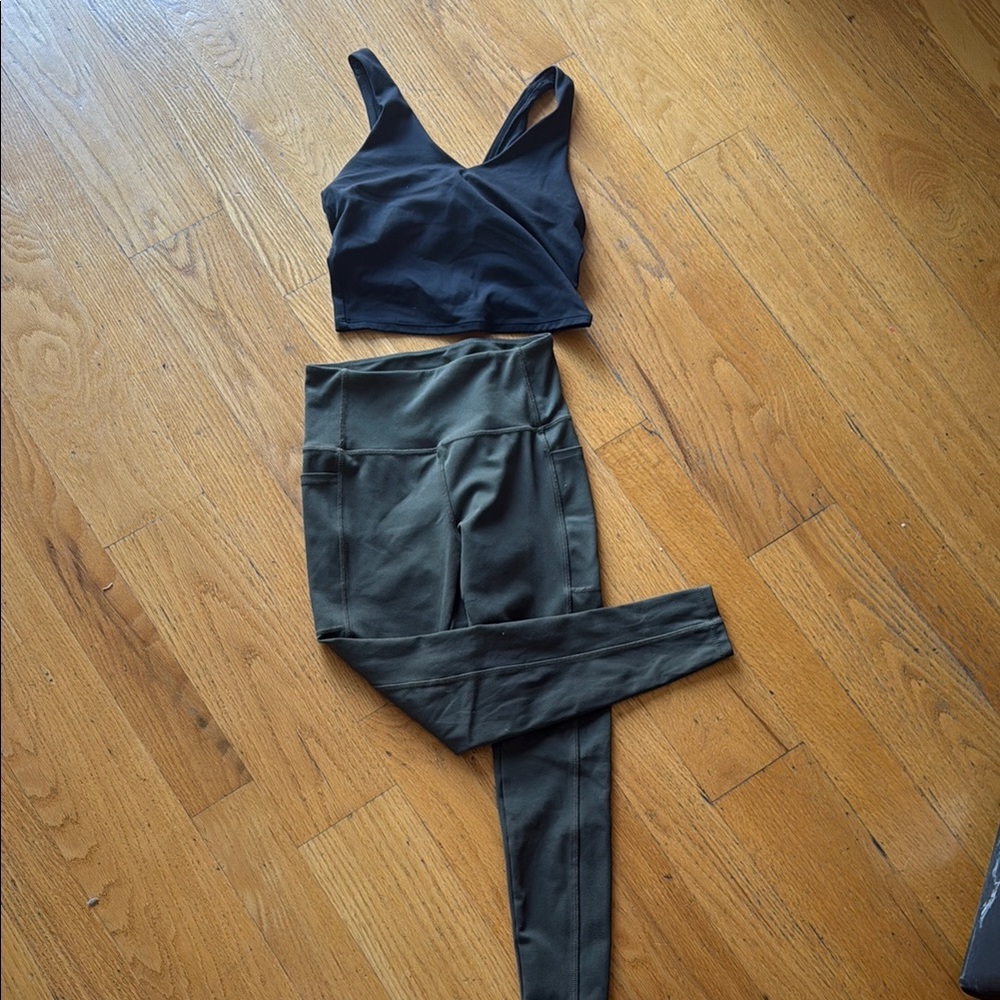 Black Crop Top (all in motion)and Olive Leggings Set (danskin)